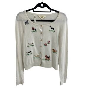 Anthropologie Archival Dog Cardigan Sweater Cotton Cashmere Blend Womens Small
